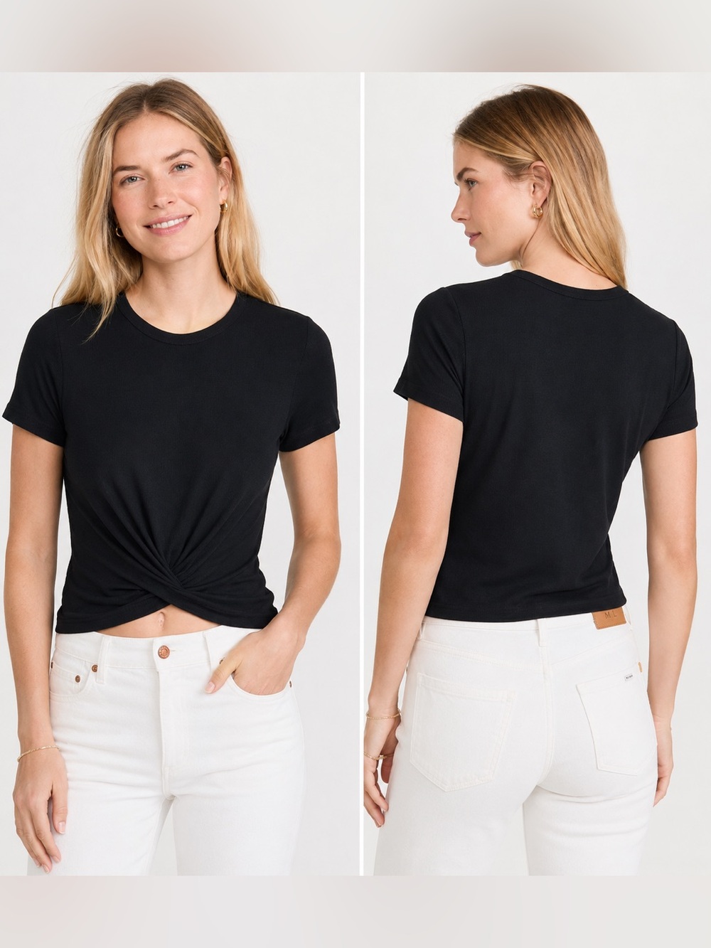 NWT Marine Layer Lexi Rib Twist Front Tee Black Tencel Modal Top Small